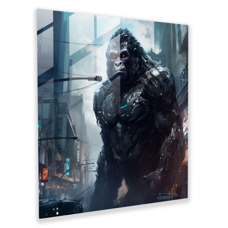 Futuristic Gorilla Glass Print - Gorilla, Home Decoration, Modern Art, Technologically Advanced Cityscape