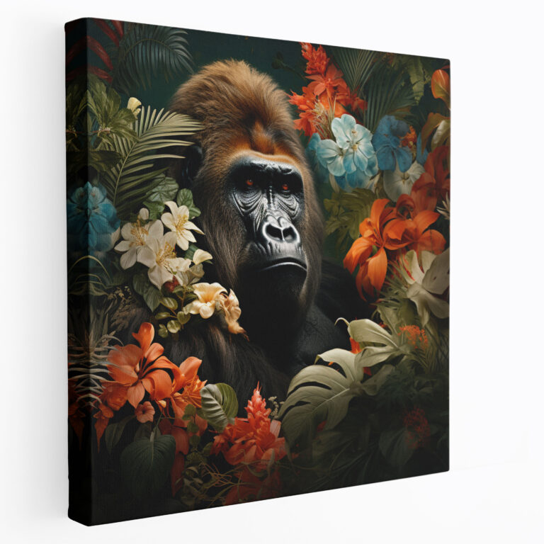 Gorilla Wall Decoration - Gorilla, Exotic Flowers, Wall Decoration, Lush Tropical Foliage