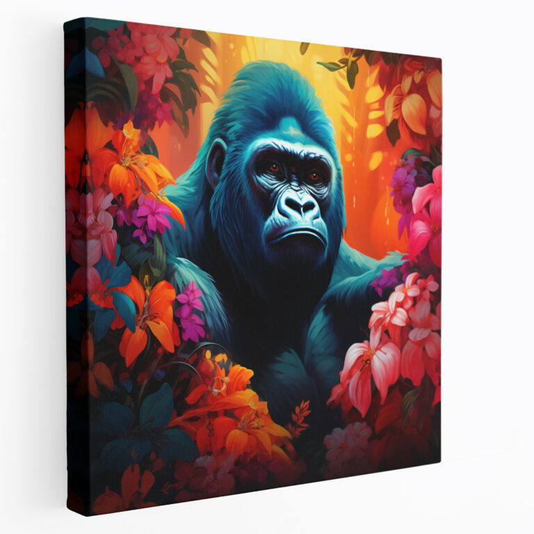 Gorilla Canvas Print - Tropical Paradise Wall Art - Gorilla, Home Decoration, Flowers, Plants