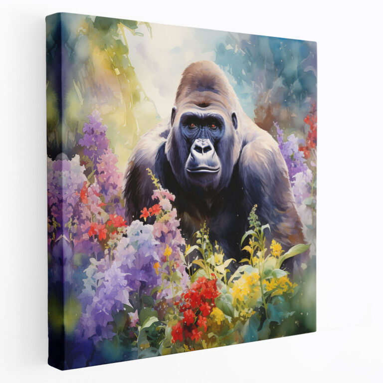 Gorilla Wall Decoration - Serene Nature Canvas Print - Gorilla, Canvas, Home Decoration, Flowers