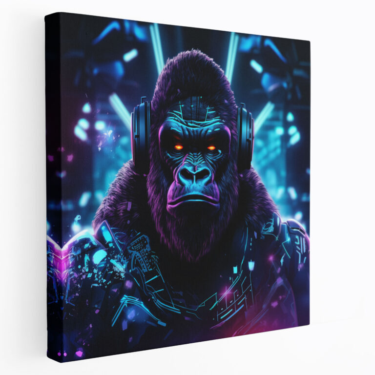 Gorilla Wall Art - Futuristic Neon Canvas Print - Gorilla, High-Tech, Canvas Print, Canvas