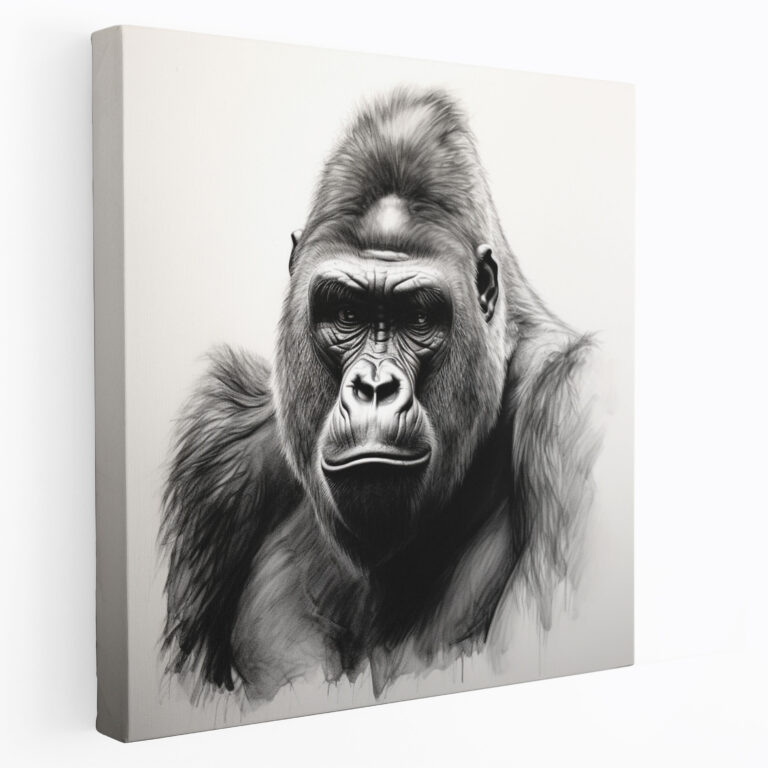 Gorilla Wall Art - Realistic Charcoal Sketch - Gorilla, Canvas, Realistic Sketch, Home Decoration