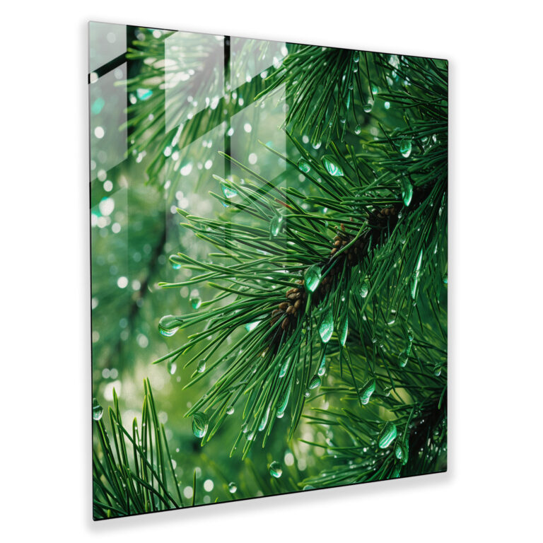 Vibrant Green Pine Glass Print - Close-Up Nature Wall Art - Green Pine, Wall Decoration, Glass Print, Glass Wall Art