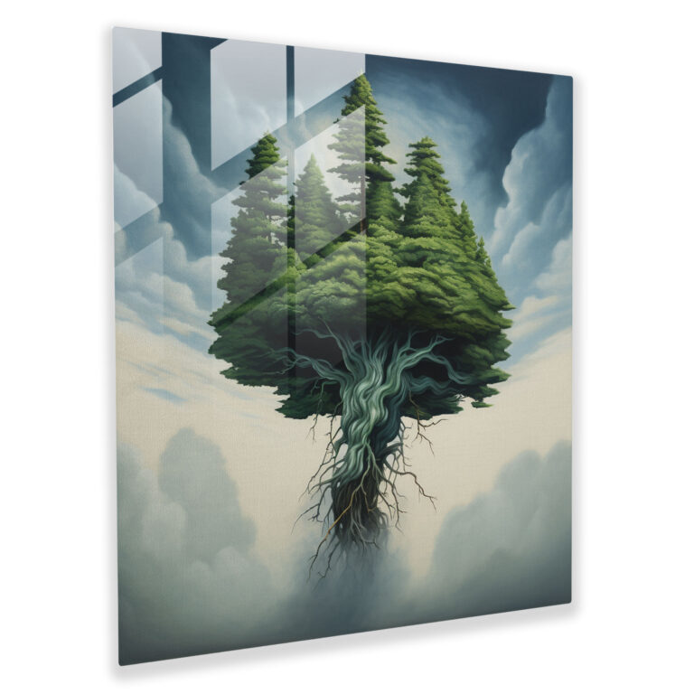 Upside Down Green Pine Glass Print - Green Pine, Glass Wall Art, Glass Print, Modern Art
