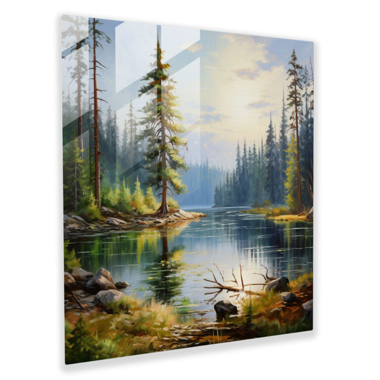 Serene Pine Forest Glass Print - Green Pine, Glass Wall Art, Green Pine, Impressionist Landscape