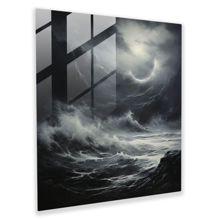 Graystorm Abstract Glass Print - Gray, Home Decoration, Gray, Stormy Sea