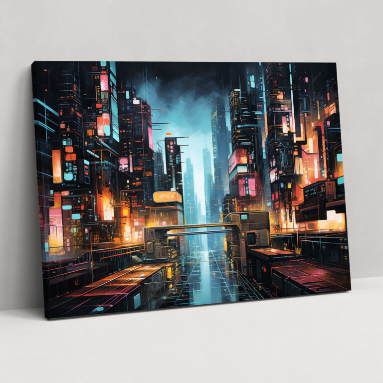 Futuristic City Graffiti Wall Art - Graffiti, Canvas Print, Urban, Futuristic Cityscape
