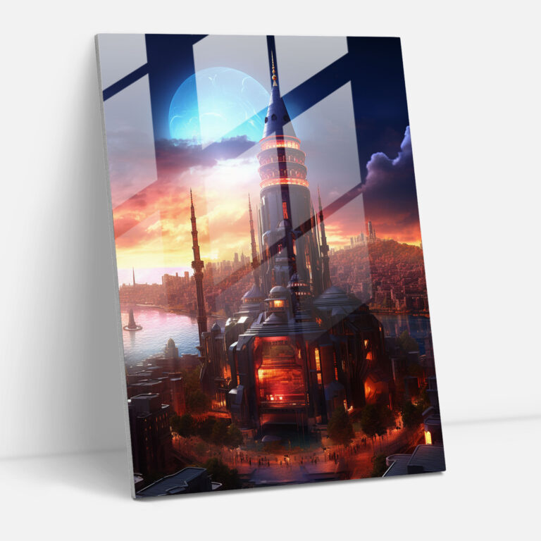 Galata Tower Wall Decoration - Galata Tower, Digital Artwork, Glass Art, Technologically Advanced Cityscape