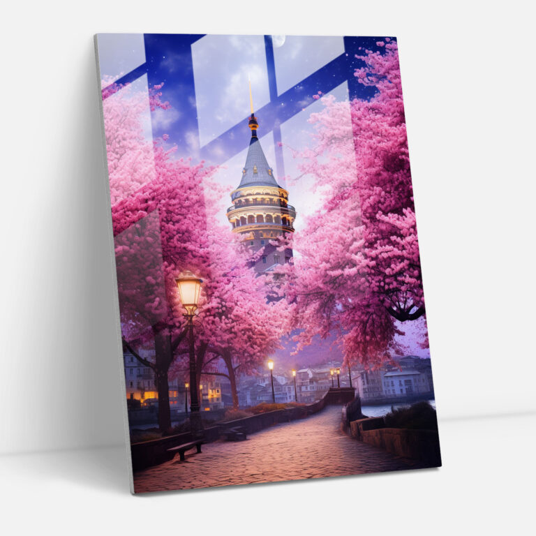 Tranquil Galata Tower Glass Print - Galata Tower, Serene Design, Glass Print, Galata Tower