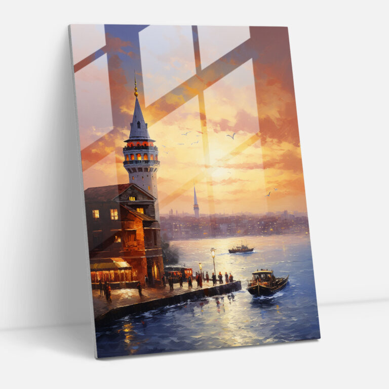Galata Tower Glass Print - Galata Tower, Glass Wall Art, Classic Oil Painting, Glass Print