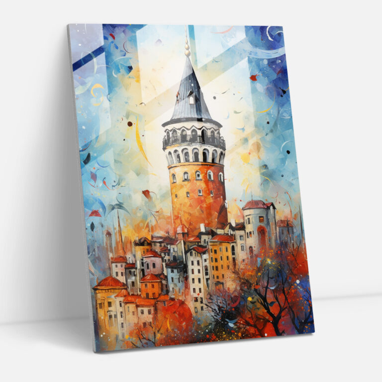 Galata Tower Glass Art - Galata Tower, Glass Wall Art, Home Decoration, Mixed Media Artwork