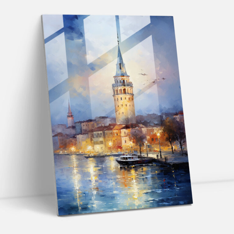 Galata Tower Glass Print - Galata Tower, Impressionist Painting, Glass Wall Art, Captivating Beauty