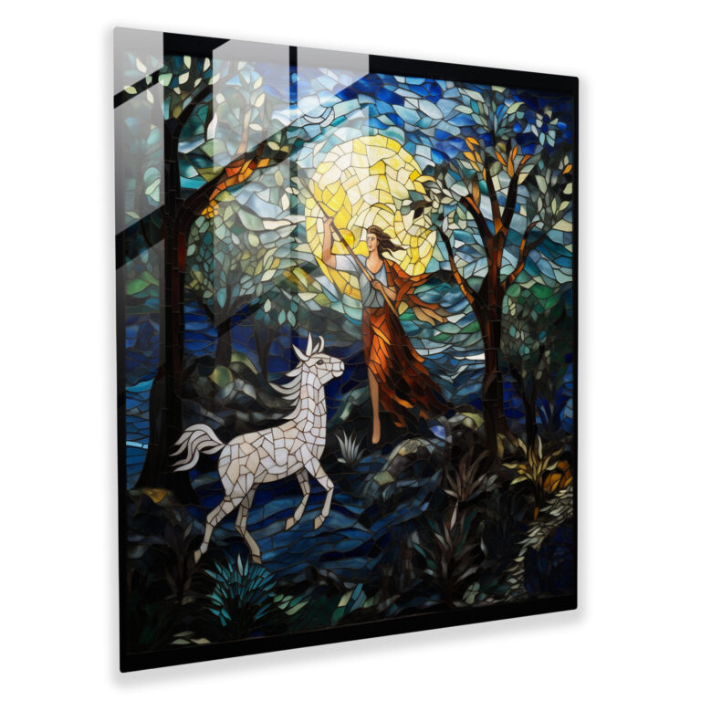 Hermes Glass Print - Mystical Forest Guide - Hermes, Wall Decoration, Stained Glass Mosaic, Home Decoration