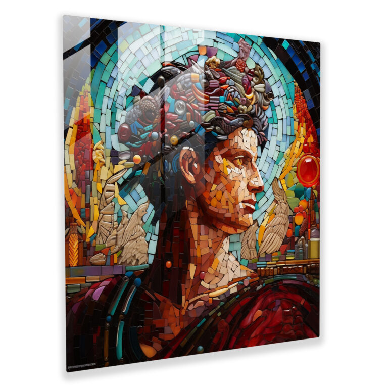 Hermes Glass Print - Mosaic Art Glass Wall Decoration - Hermes, Hermes, Vibrant Glass Pieces, Portrait Of Hermes