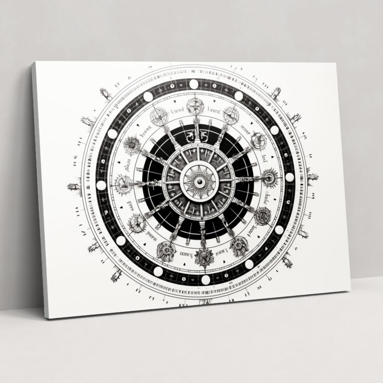 Horoscope Zodiac Wheel Wall Art - Horoscope, Canvas, Minimalist Illustration, Canvas Wall Art
