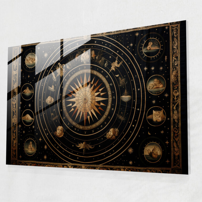 Celestial Zodiac Glass Print - Horoscope, Modern Art, Celestial Zodiac Tapestry, Glass Print