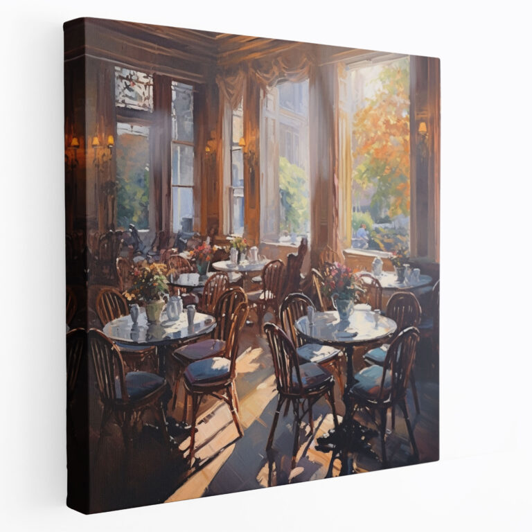 Cozy Hotel Cafe Canvas Print - Hotel, Impressionist Painting, Afternoon Tea, Canvas Wall Art