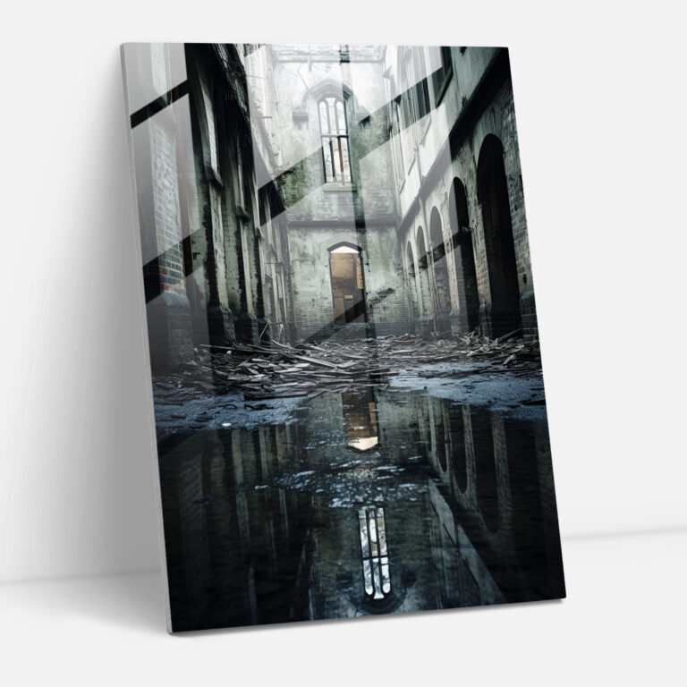 Horror Glass Print - Abandoned Asylum - Horror, Broken Windows, Glass Wall Art, Haunting Presence