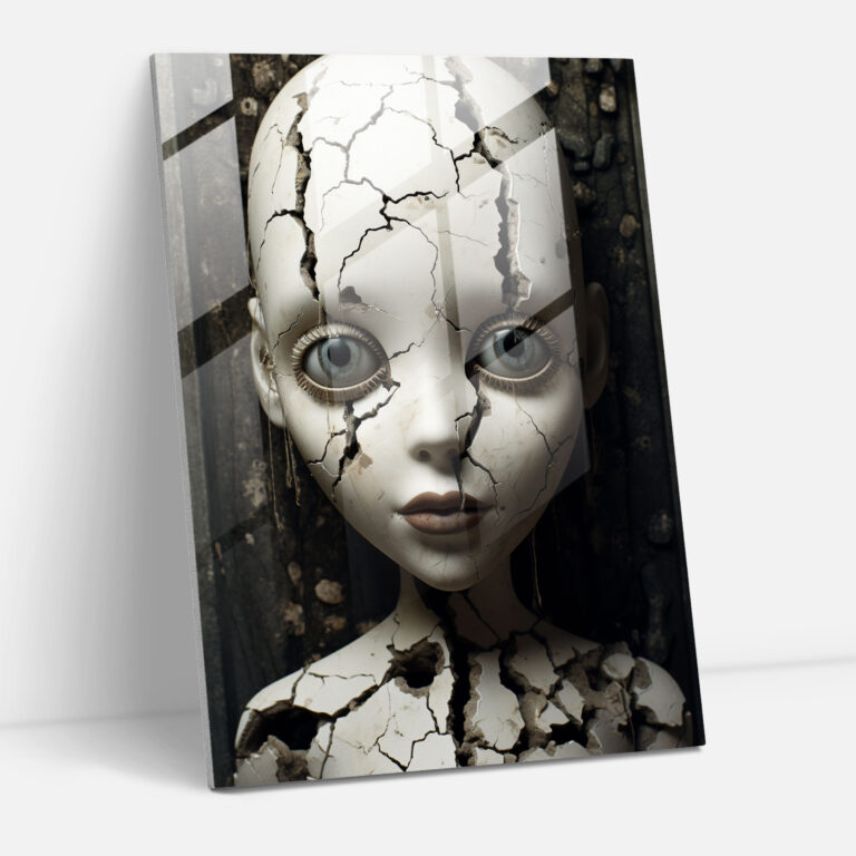 Horror Glass Print - Possessed Doll With Menacing Eyes - Horror, Supernatural, Menacing Eyes, Possessed Doll