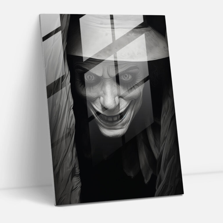 Horror Glass Print - Sinister Clown In Shadows - Horror, Modern Art, Horror, Sinister Clown