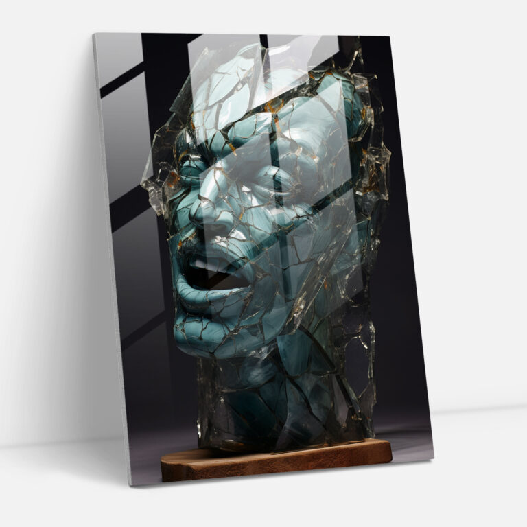Horror Glass Print - Twisted Face In Shattered Glass - Horror, Shattered Glass, Abstract Sculpture, Glass Wall Art