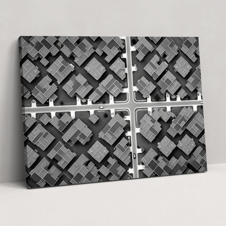 Symmetrical Suburban Canvas Print - Harlem, Symmetrical Pattern, Monochromatic Photograph, Canvas