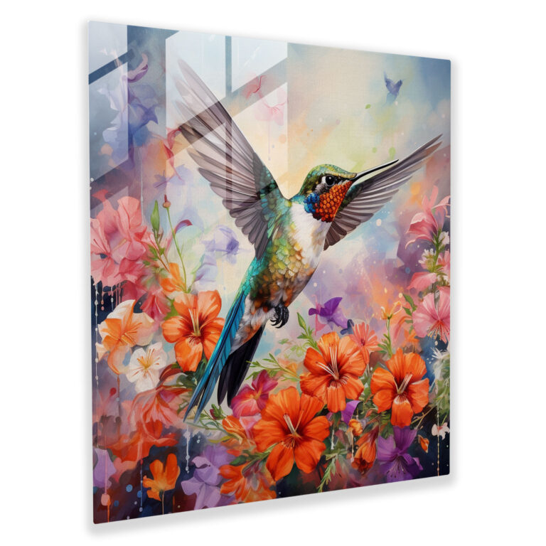 Hummingbird Paradise Glass Print - Hummingbird, Hummingbird, Home Decoration, Glass Wall Art