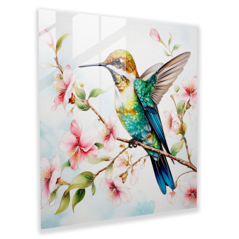 Hand-Painted Hummingbird Glass Wall Art - Hummingbird, Glass Wall Art, Modern Art, Nature-Inspired