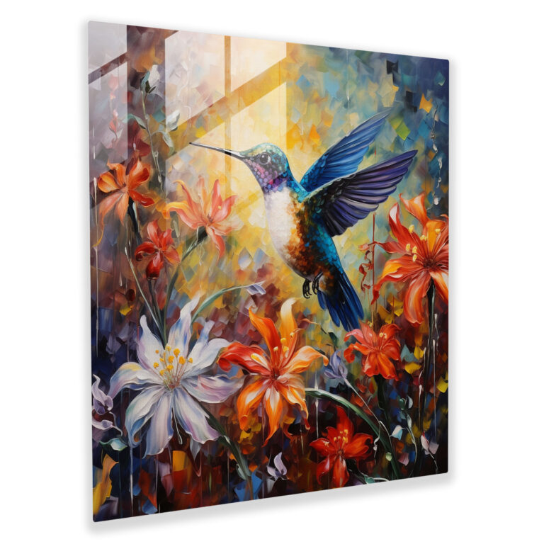 Impressionist Hummingbird Glass Print - Hummingbird, Glass Art, Glass Wall Art, Modern Art