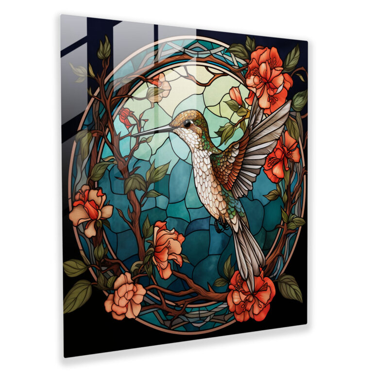 Hummingbird Stained Glass Print - Hummingbird, Vibrant Colors, Modern Art, Glass Art