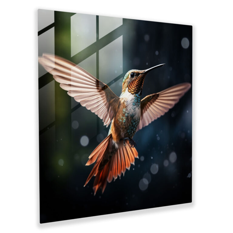 Hummingbird Photography Glass Print - Hummingbird, Glass Wall Art, Home Decoration, Frozen Wings