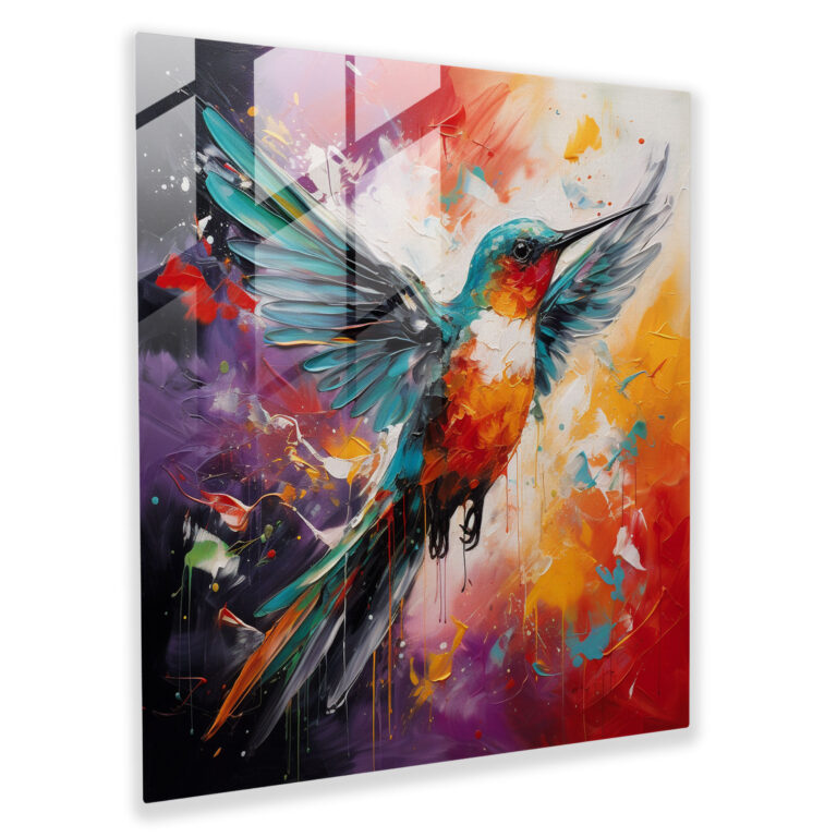 Abstract Hummingbird Glass Print - Hummingbird, Home Decoration, Glass Art, Bold Strokes