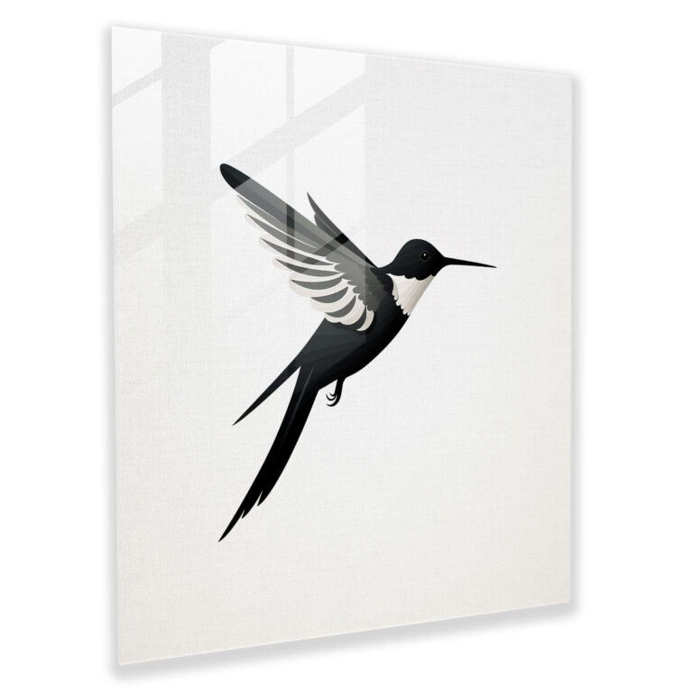Minimalist Hummingbird Glass Print - Hummingbird, Modern Art, Silhouette, Glass Wall Art
