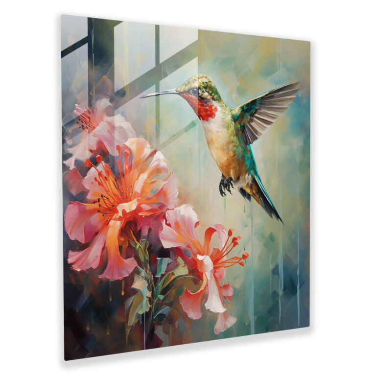 Hummingbird Impression Glass Print - Hummingbird, Vibrant Flower, Modern Art, Glass Art