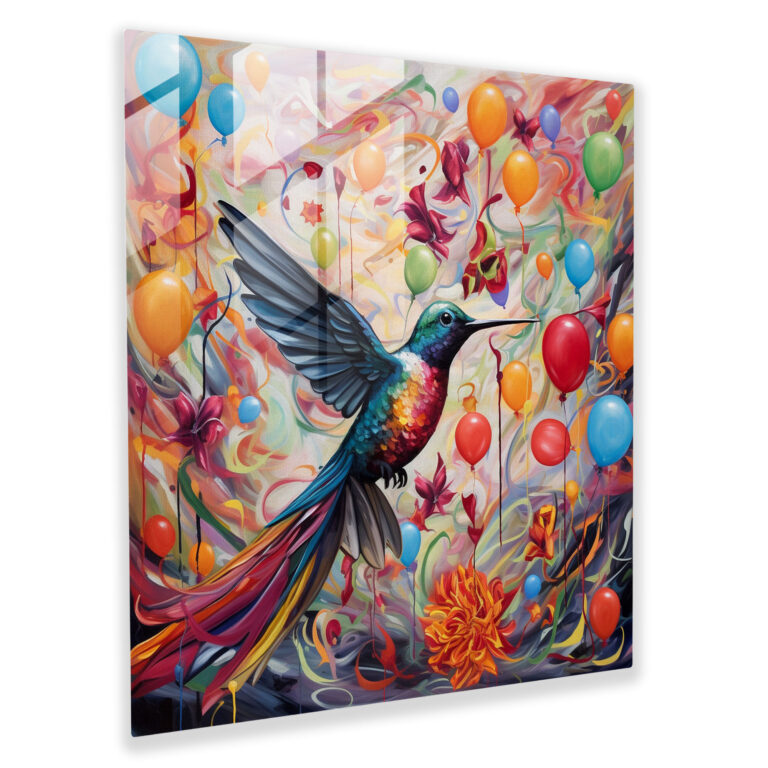 Whimsical Hummingbird Glass Print - Hummingbird, Playful, Home Decoration, Whimsical Artwork