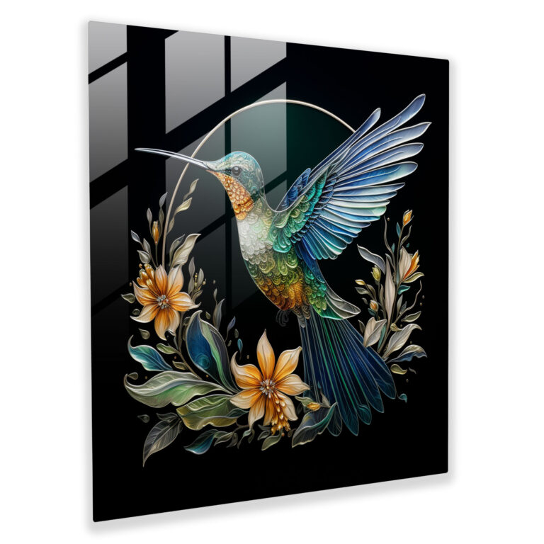 Graceful Serenade Glass Print - Hummingbird, Nature's Grace, Hand-Painted Glass Art, Glass Print