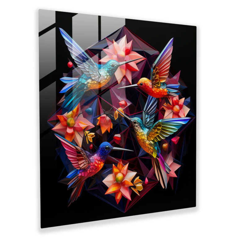 Kaleidoscopic Fusion Glass Print - Hummingbird, Modern Art, Glass Print, Precision And Natural Beauty