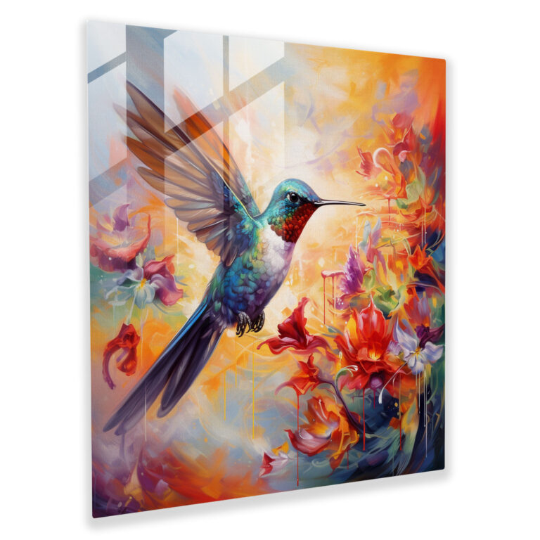 Hummingbird Glass Print - Hummingbird, Glass Art, Colorful Painting, Glass Print