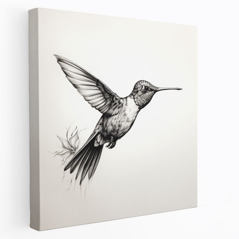 Minimal Hummingbird Sketch Canvas Print - Hummingbird, Black And White, Wall Decoration, Hummingbird