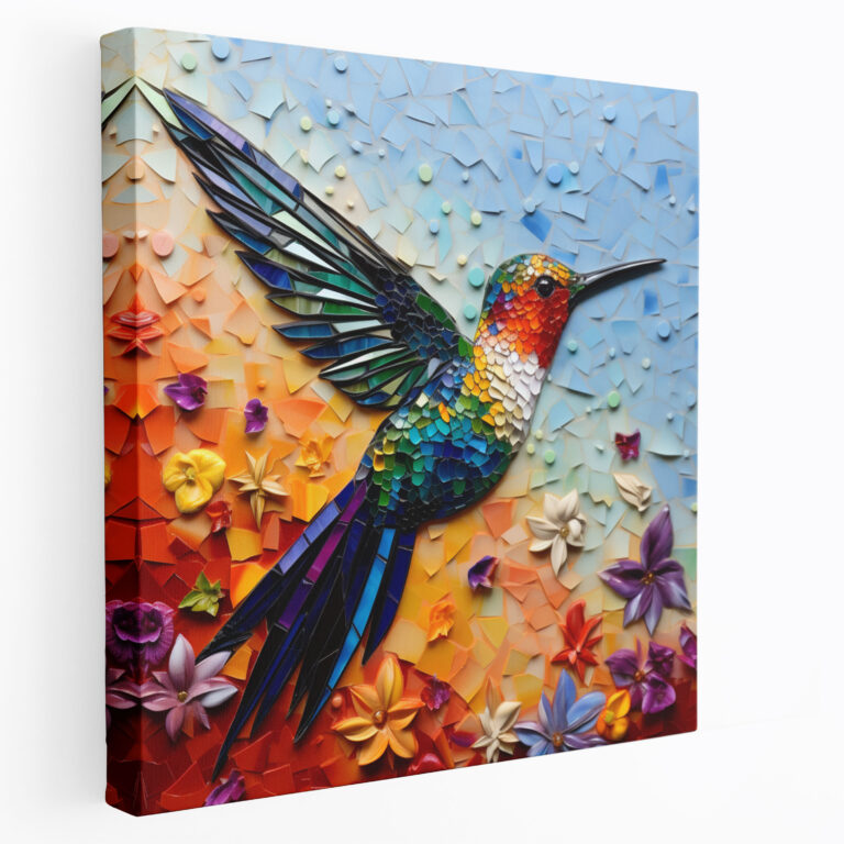 Mosaic Hummingbird Canvas Print - Hummingbird, Colorful Glass Pieces, Canvas Print, Canvas Wall Art