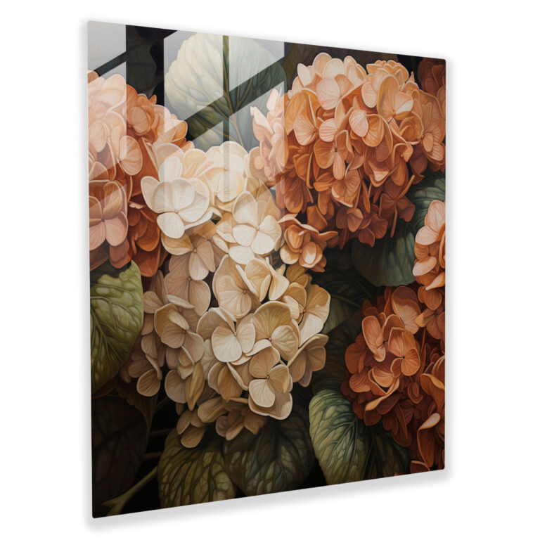 Hydrangea Oil Painting Glass Print - Hydrangea, Wall Decoration, Oil Painting, Realistic