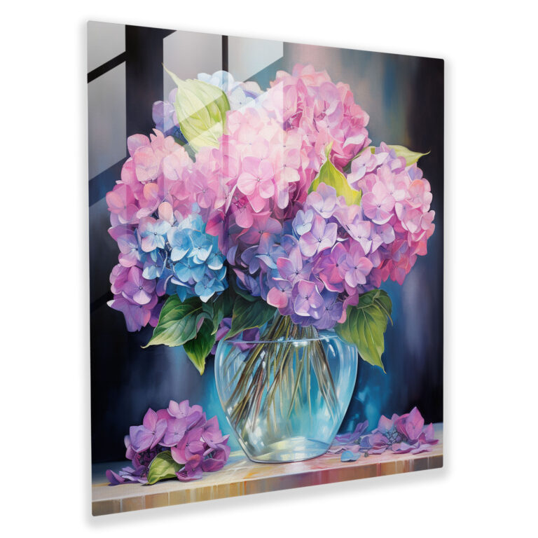 Hydrangea Glass Wall Art - Luminous Bloom - Hydrangea, Glass Print, Glass Art, Glass Wall Art