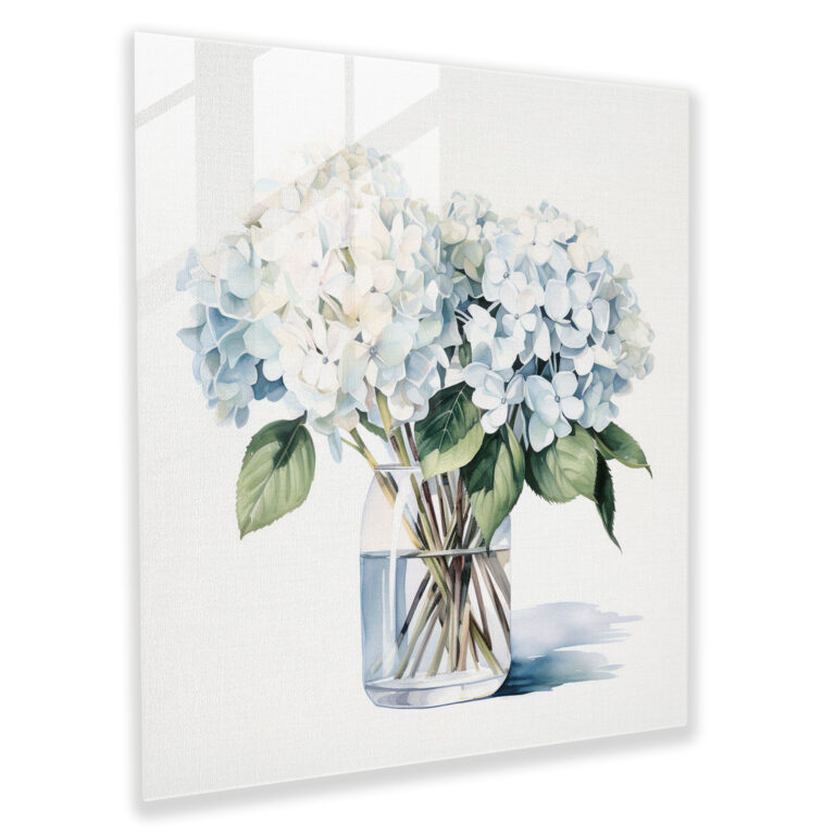 Hydrangea Glass Wall Art - Minimalistic Harmony - Hydrangea, Home Decoration, Glass Wall Art, Harmony