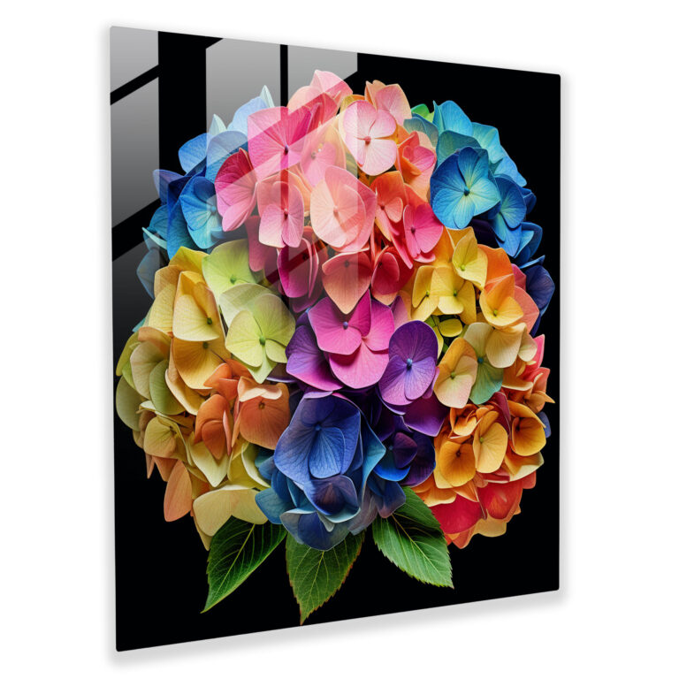Pop Art Hydrangea Glass Print - Hydrangea, Home Decoration, Wall Decoration, Vibrant Colors