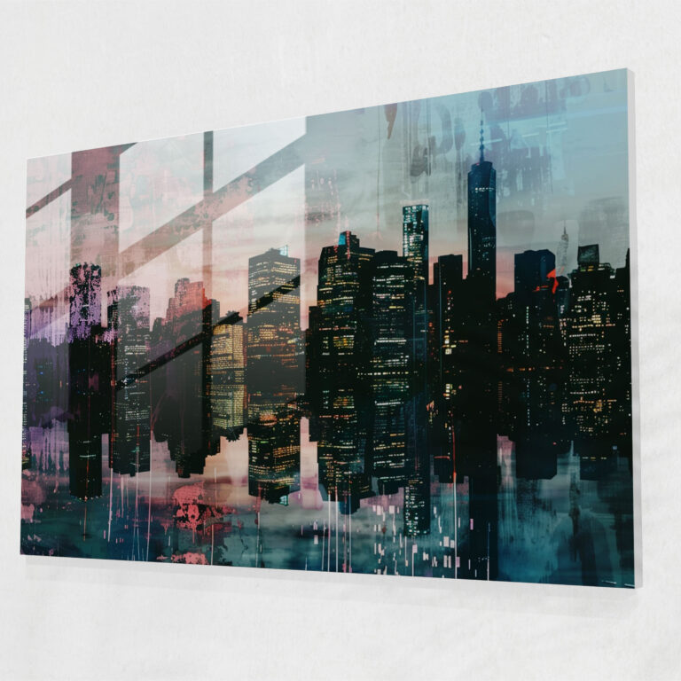 Impressionism Twilight Cityscape Glass Print - Impressionism, Glass Print, Modern Art, Wall Decoration