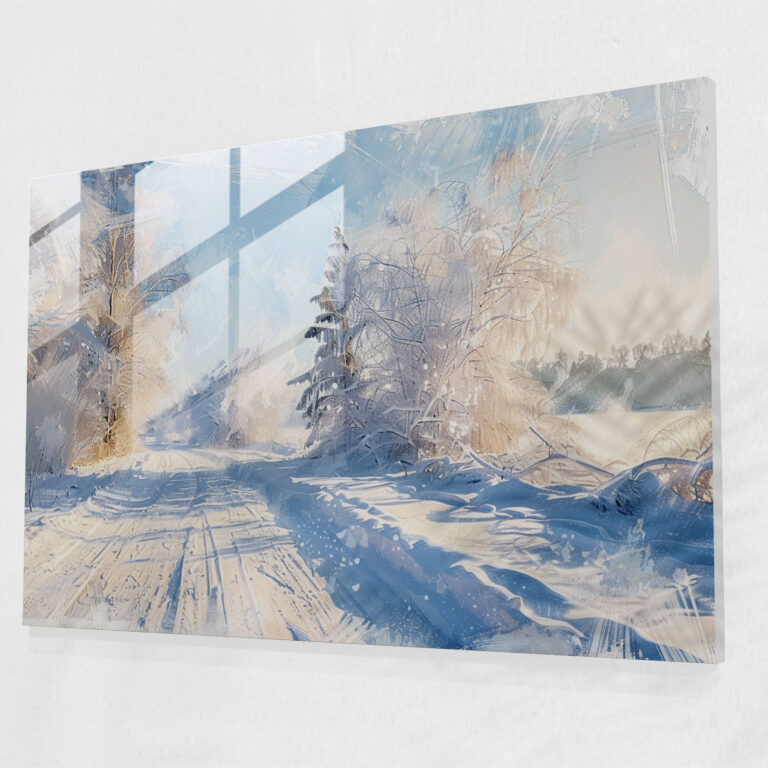 Impressionism Snow-Covered Landscape Home Decoration - Impressionism, Glass Art, Impressionism, Glass Wall Art