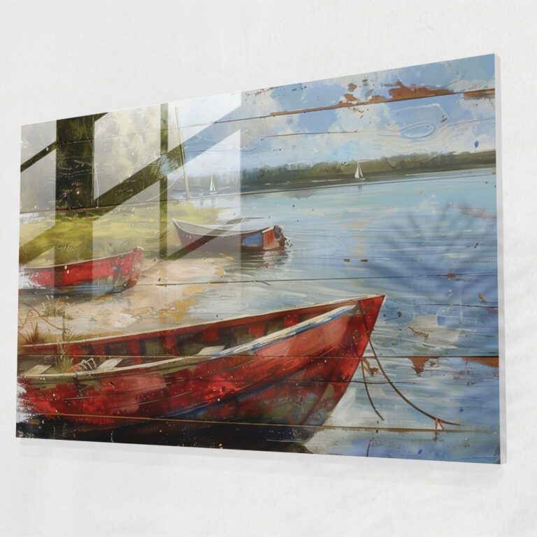 Impressionism Glass Wall Art - Serene Waterfront With Boats - Impressionism, Glass Wall Art, Wall Decoration, Boats