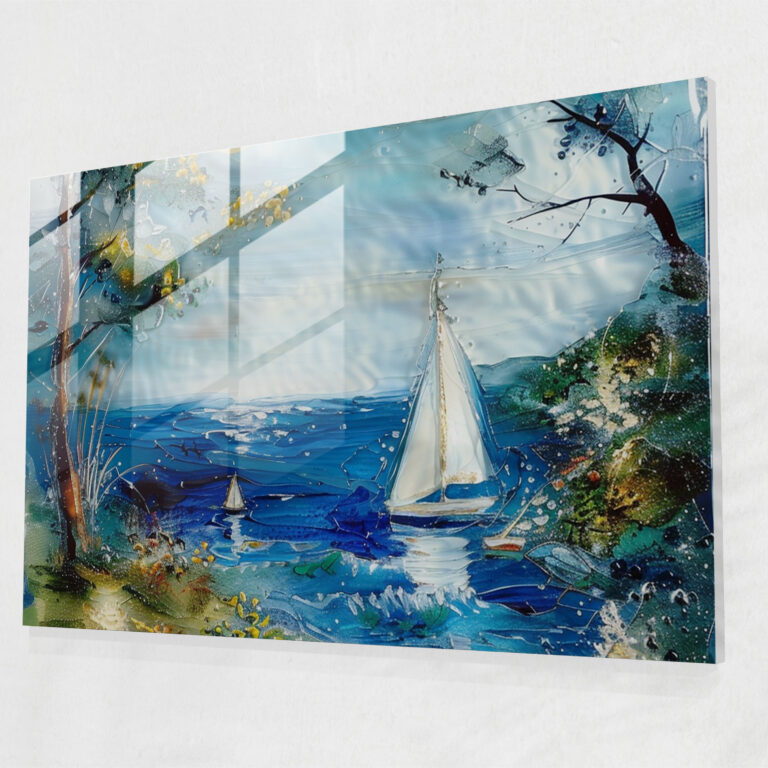 Impressionism Glass Art - Dreamy Seaside Landscape With Sailboats - Impressionism, Impressionism, Seaside, Sailboats