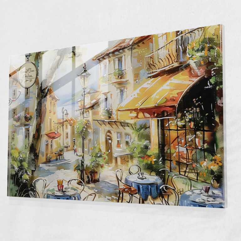 Impressionism Glass Print - Charming Cafe Scene In A Quaint Village - Impressionism, Glass Print, Village, Cafe Scene