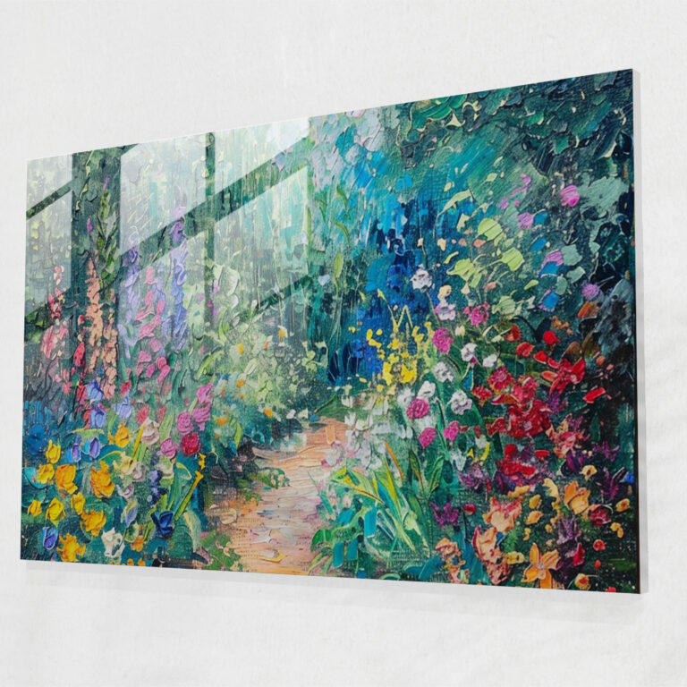 Impressionism Glass Wall Art - Lush Blooming Garden With A Path - Impressionism, Glass Wall Art, Path, Wall Decoration